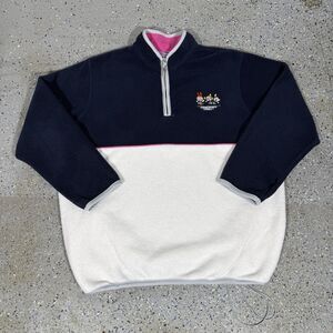 VTG Powerpuff Girls Fleece Womens XL White Navy Pink Y2K Cartoon Network 1/4 Zip